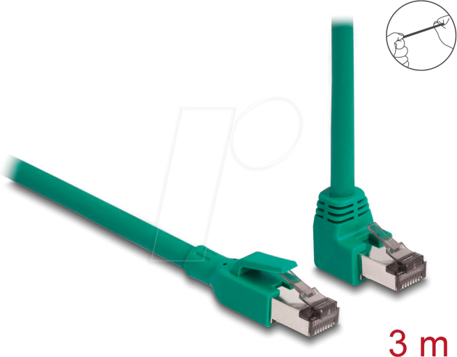 DELOCK 80124 - Patchkabel, Cat.5e, PROFINET SF/UTP, 90° gewinkelt, grün, 3 m