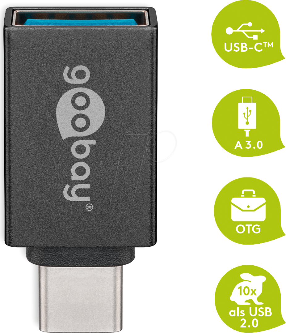 GOOBAY 56621 - USB C Stecker auf USB 3.0 A Buchse, grau