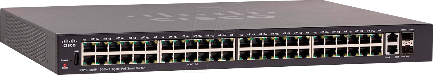 CISCO SG250-50P - Switch, 50-Port, Gigabit Ethernet, PoE+, RJ45/SFP