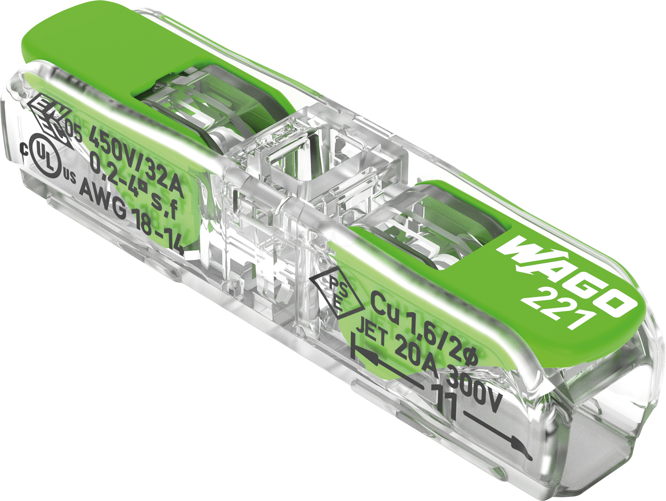 WAGO 221-2431 - Durchgangsverbinder mit Hebeln, max. 4 mm², 2 Leiter