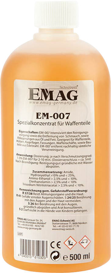 EMAG EM007 - Ultraschall-Reinigungskonzentrat, für Waffenteile, 500 ml