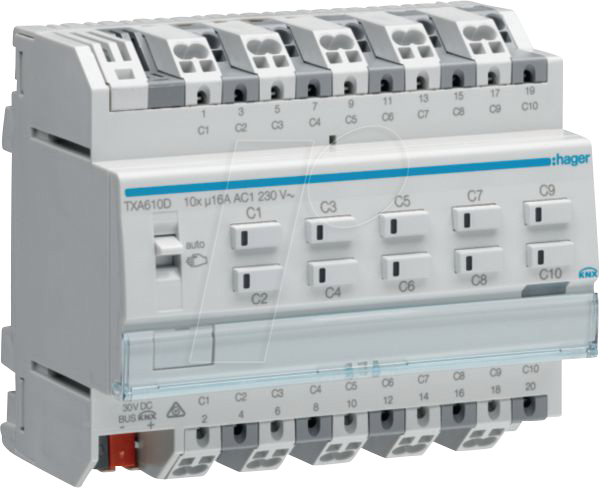 HAGER TXA610D - Schalt-/Jalousieaktor 10/5-fach KNX easy, 16A, C-Last