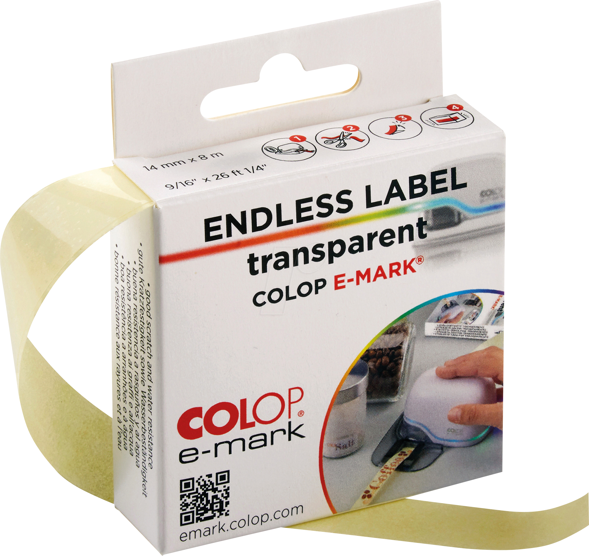 COLOP 155362 - e-mark® Endlosetikettenband, transparent, 14mm x 8m