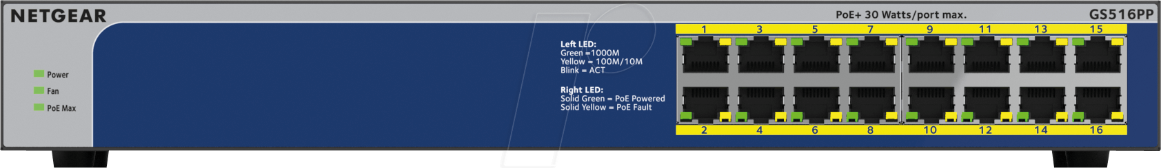 Thumbnail - NETGEAR GS516PP - Switch, 16-Port, Gigabit Ethernet, PoE