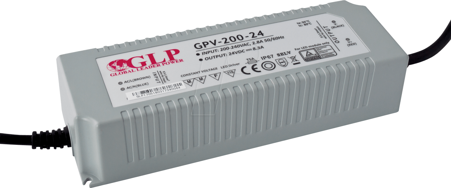 GLP GPV-200-24 - LED-Netzteil, 199,2 W, 24 V DC, 8,3 A, TÜV-geprüft, IP67