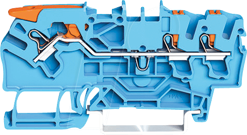 WAGO 2102-5304 - 3-Leiter-Durchgangsklemme, mit Hebel und Drücker 2,5 mm², blau