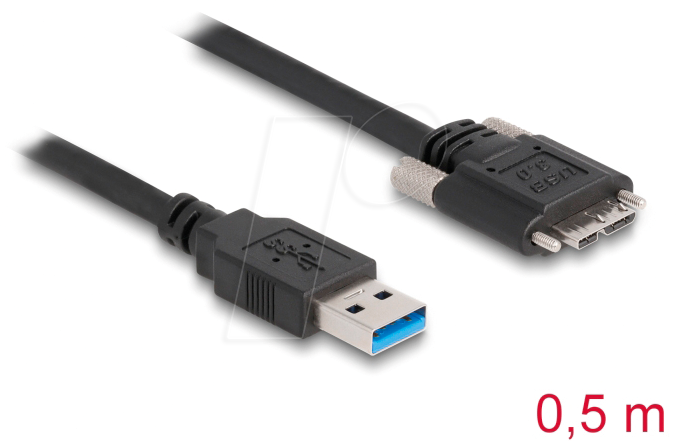 DELOCK 87798 - USB 5 Gb/s Kabel, A Stecker auf Micro-B Stecker, schraubbar, 0,5