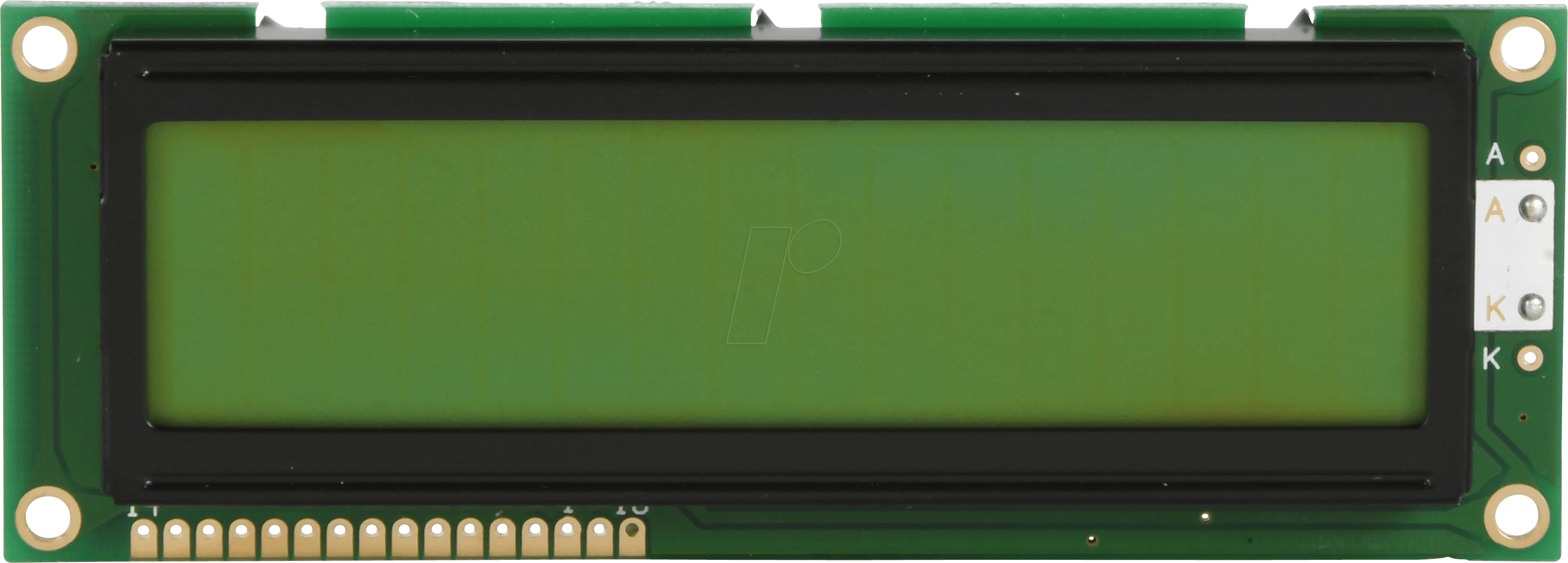 LCD-PM 2X16-10 B - LCD-Modul, 2x16, H:9,6mm, ge/gn, m.Bel.