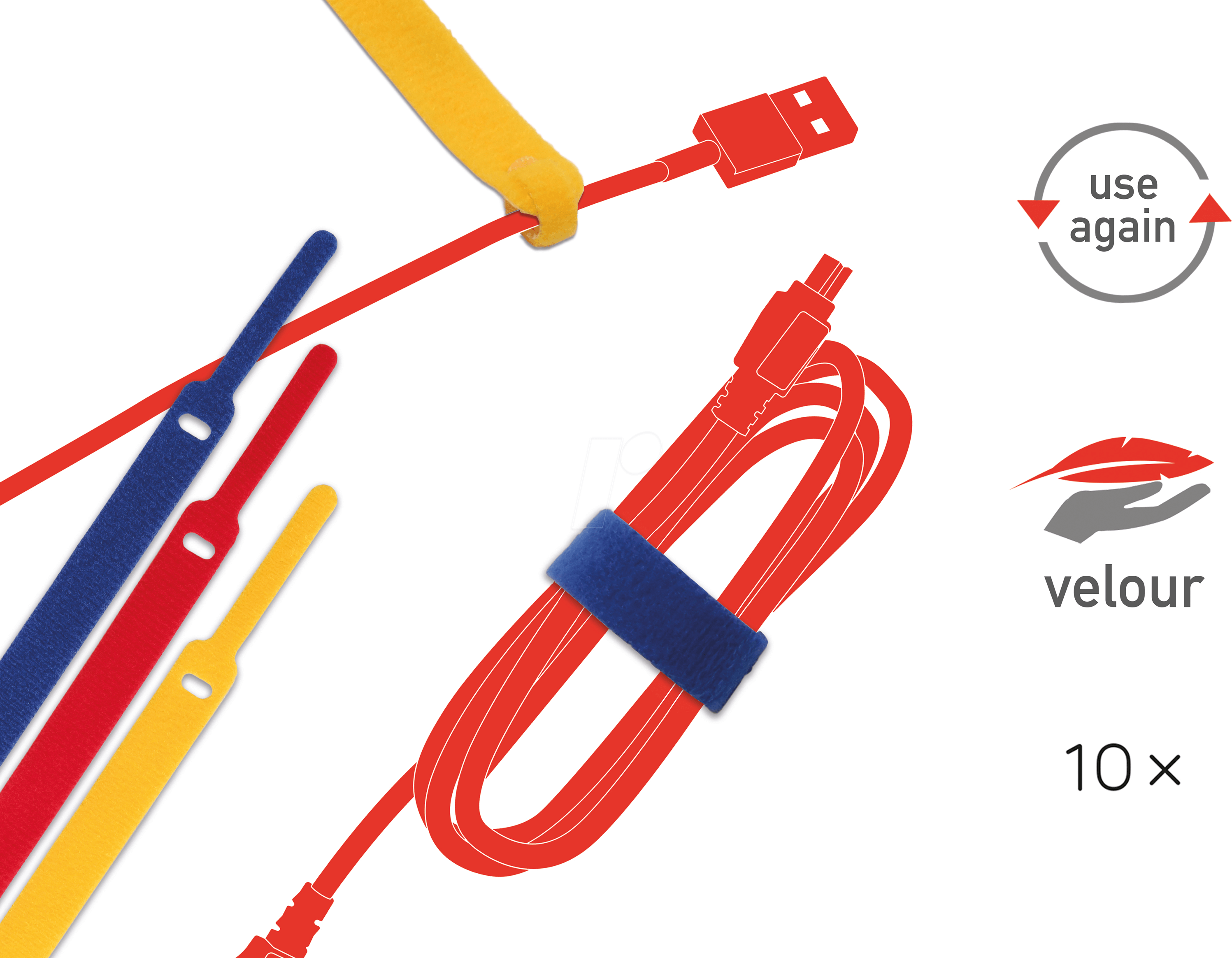 LTC 1130 - Klettkabelbinder, 10 Stk, bunt