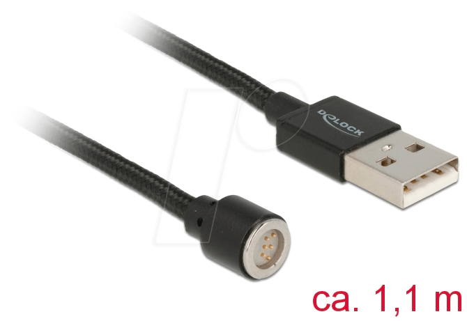 DELOCK 85724 - USB Daten- und Ladekabel magnetisch schwarz 1,10 m
