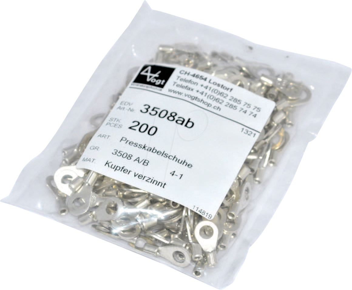 VT 3508AB - Presskabelschuhe, Kupfer verzinnt, M4, 0,5-1,0 mm², 200 Stk.