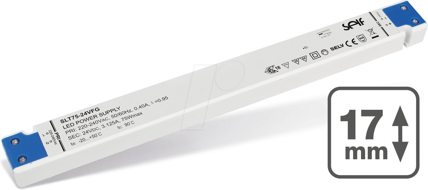 Thumbnail - SLF SLT75-12VFG - LED-Trafo, 75 W, 12 V DC, 6250 mA, Super Thin