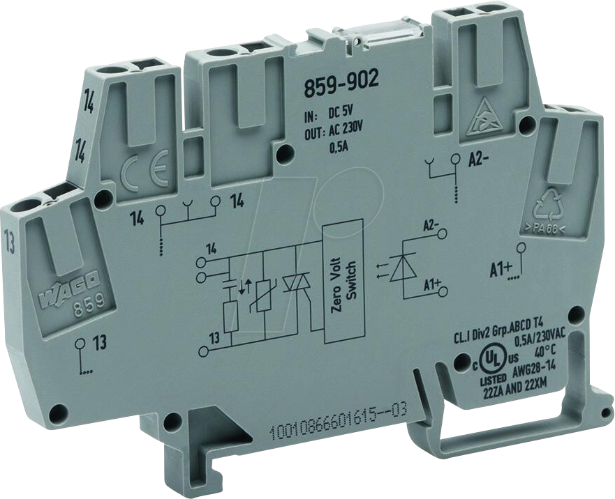 WAGO 859-902 - Optokopplermodul, E: DC 5 V, A: AC 24 … 260 V, 0,5 A, grau