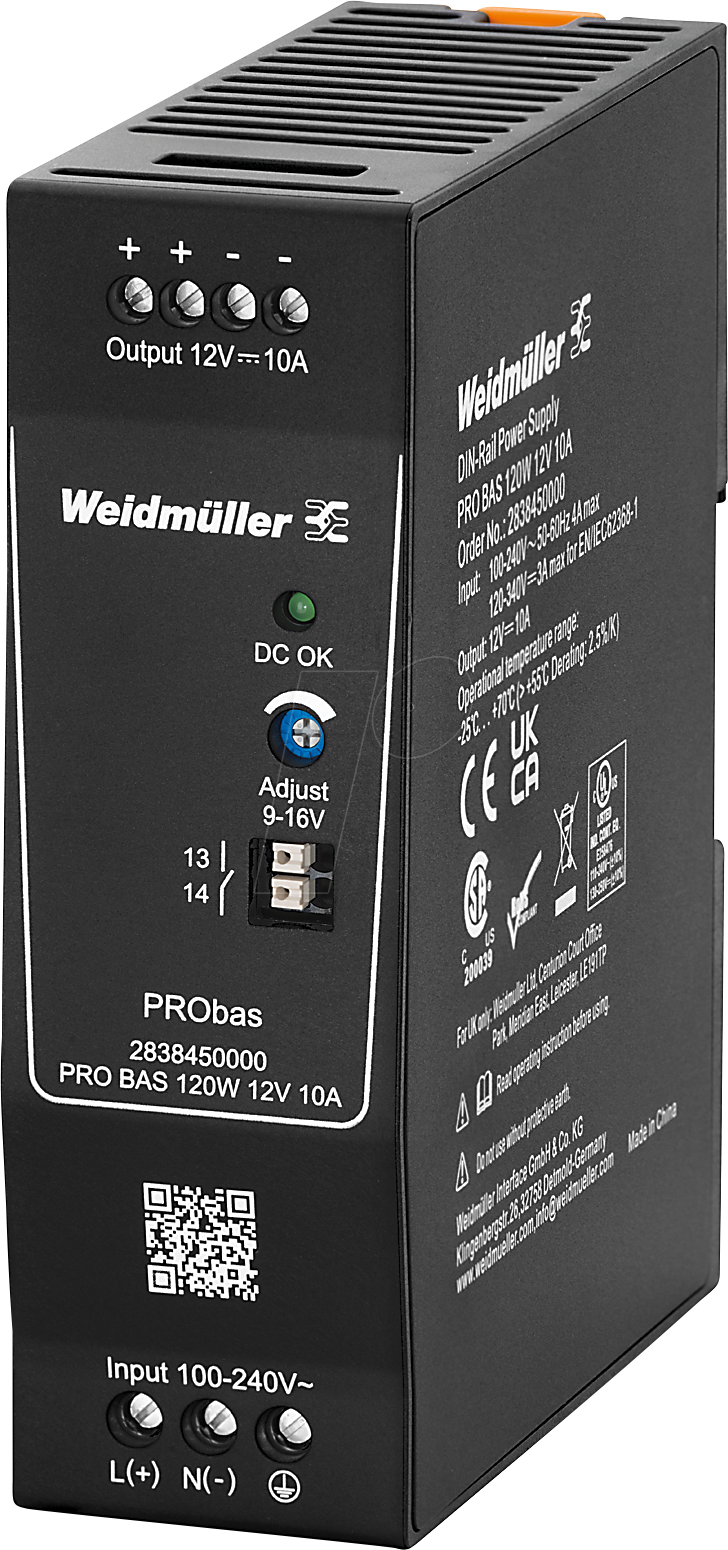 WEID 2838450000 - Schaltnetzteil Hutschiene, PRObas , 120 W, 12 V ,10 A