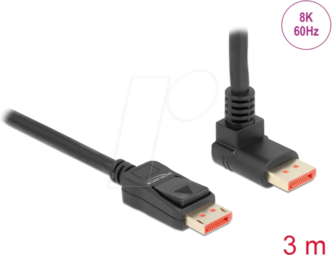 DELOCK 87056 - DisplayPort 1.4 Kabel, 8K @60 Hz, 90° oben gewinkelt, 3 m