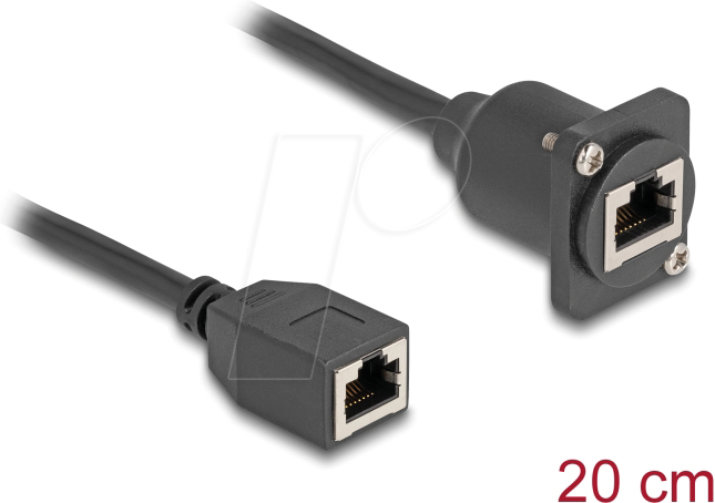 DELOCK 87968 - RJ45 Cat.5e Kabel, Buchse / Buchse, D-Typ, schwarz, 20 cm
