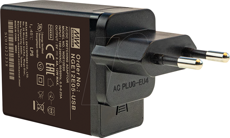 MW NGE12E05-USB - USB-Ladegerät, 12 W, 5 V, USB-A, Eurostecker