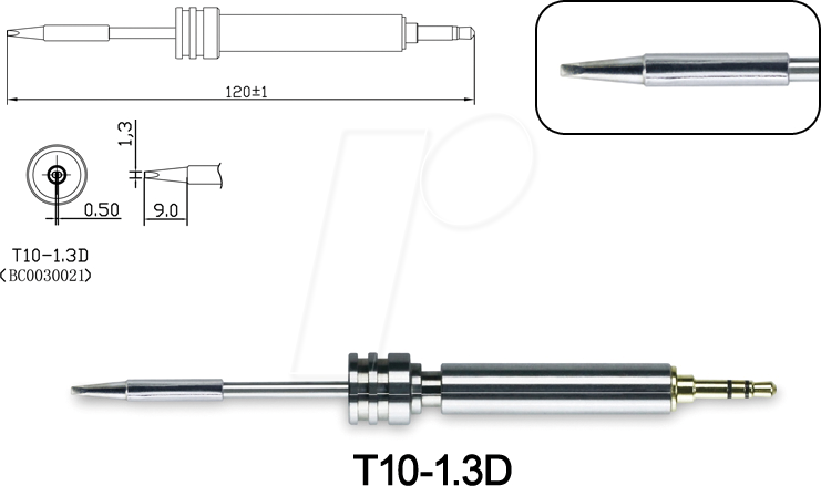 ATTEN T10-1,3D - Lötspitze, 1,3 mm, meißelförmig, gerade