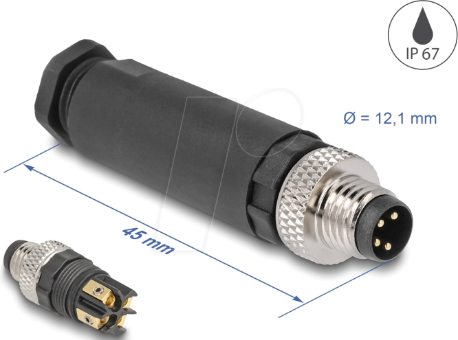 DELOCK 60530 - M8 Steckverbinder A-kodiert 4 Pin Stecker, mit Schraubanschluss