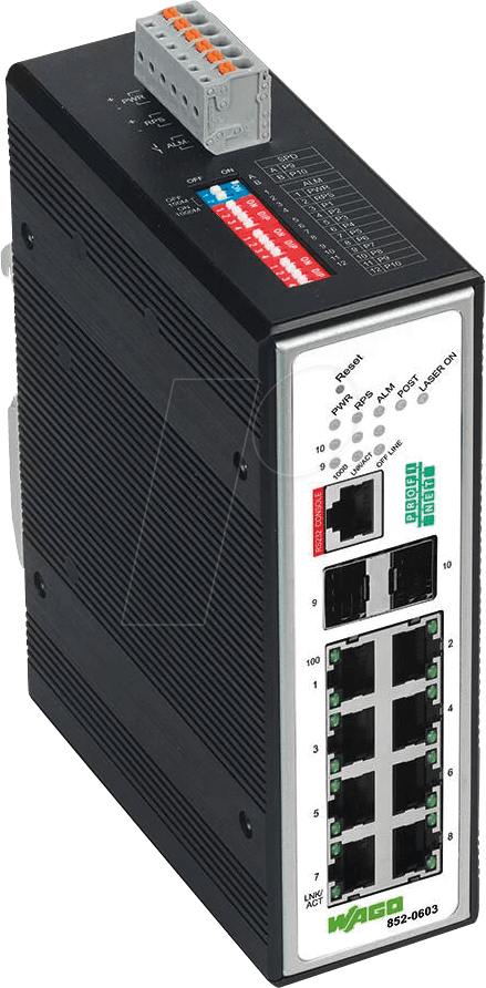 WAGO 852-603 - Switch, 10-Port, Fast Ethernet, SFP