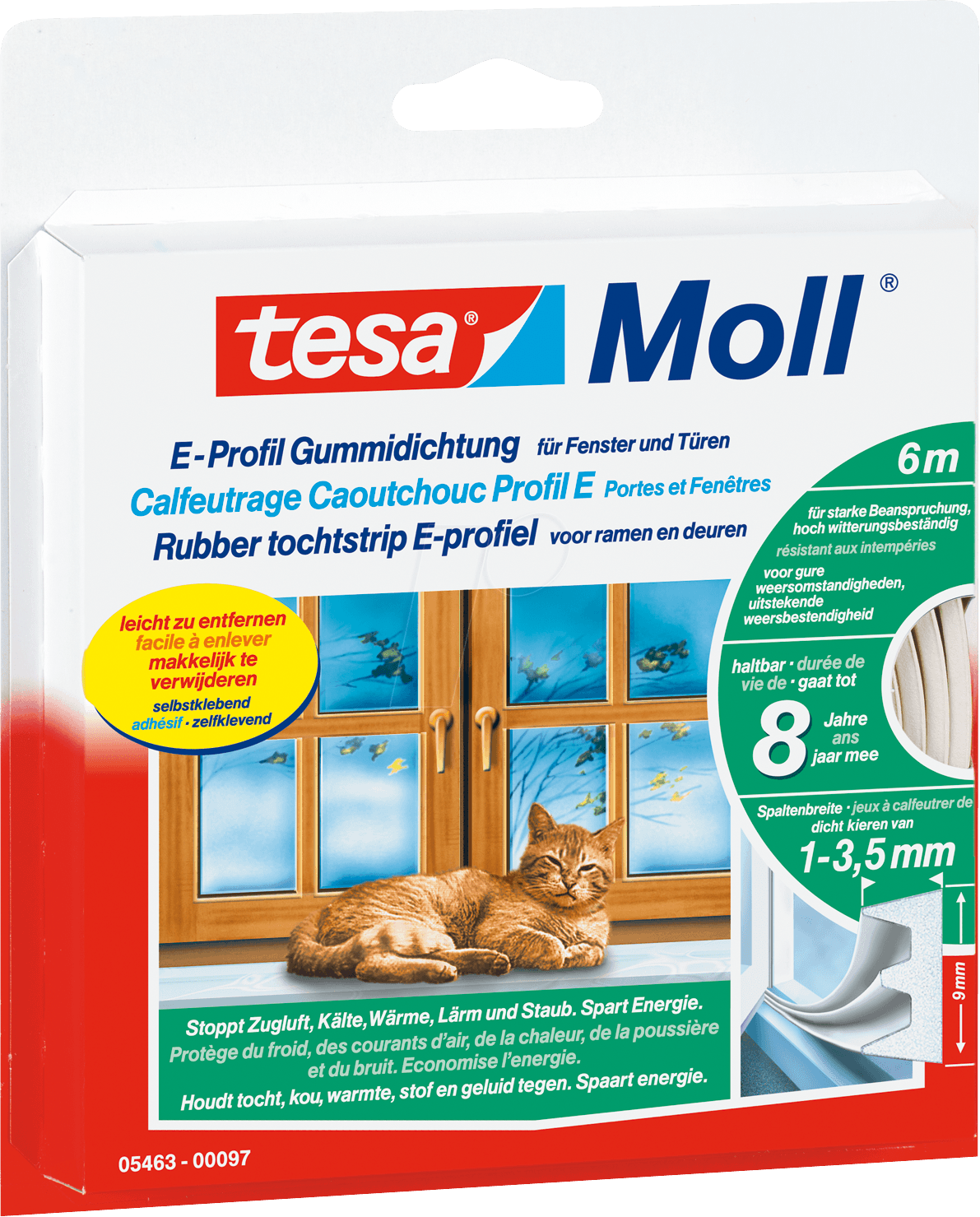 Thumbnail - TESA 05445 WS - Gummidichtung tesamoll® E-Profil, 10 m, weiß