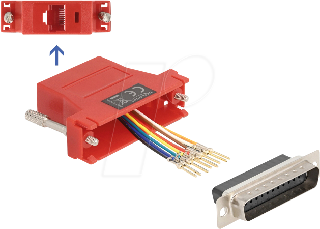 DELOCK 67115 - Adapter D-Sub 25 Pin St. > RJ45 Bu. Montagesatz, rot