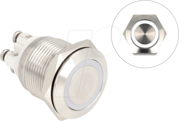 Thumbnail - DELOCK 20977 - Drucktaster Edelstahl, beleuchtet, LED - Ring, weiß, IP65