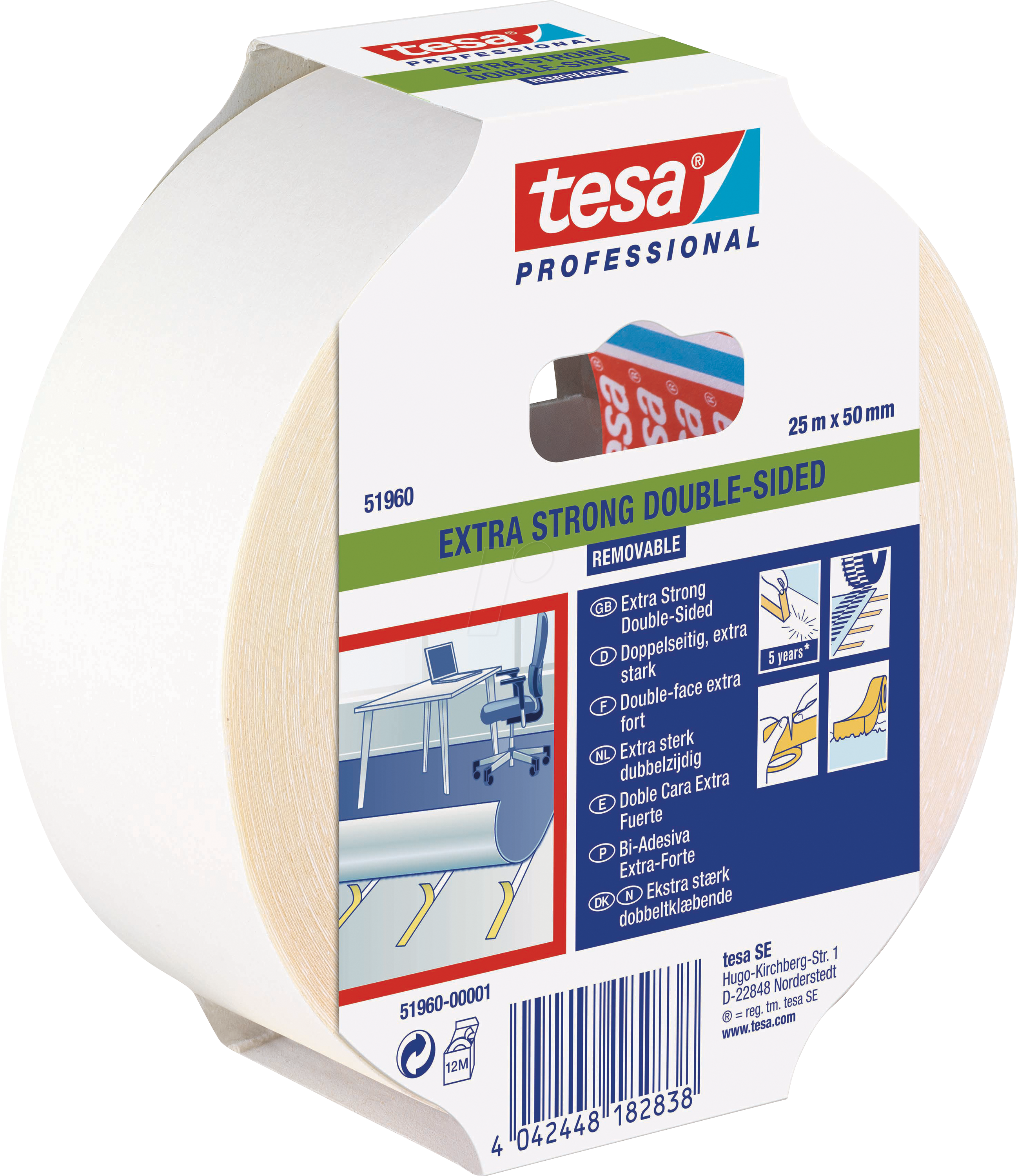TESA 51960 - tesafix Profi-Verlegeband, ablösbar, 25m x 50mm