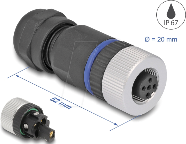 DELOCK 60537 - M12 Steckverbinder A-kodiert 5 Pin Buchse, mit Schraubanschluss