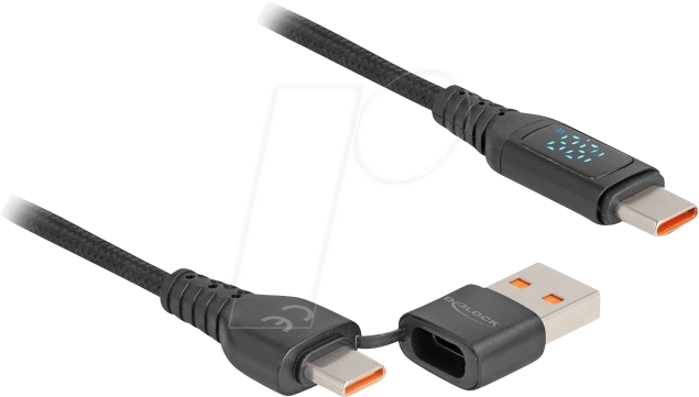 DELOCK 88137 - Sync- & Ladekabel, USB-C -> A/C, Ladedisplay, 140 W, 1,2 m