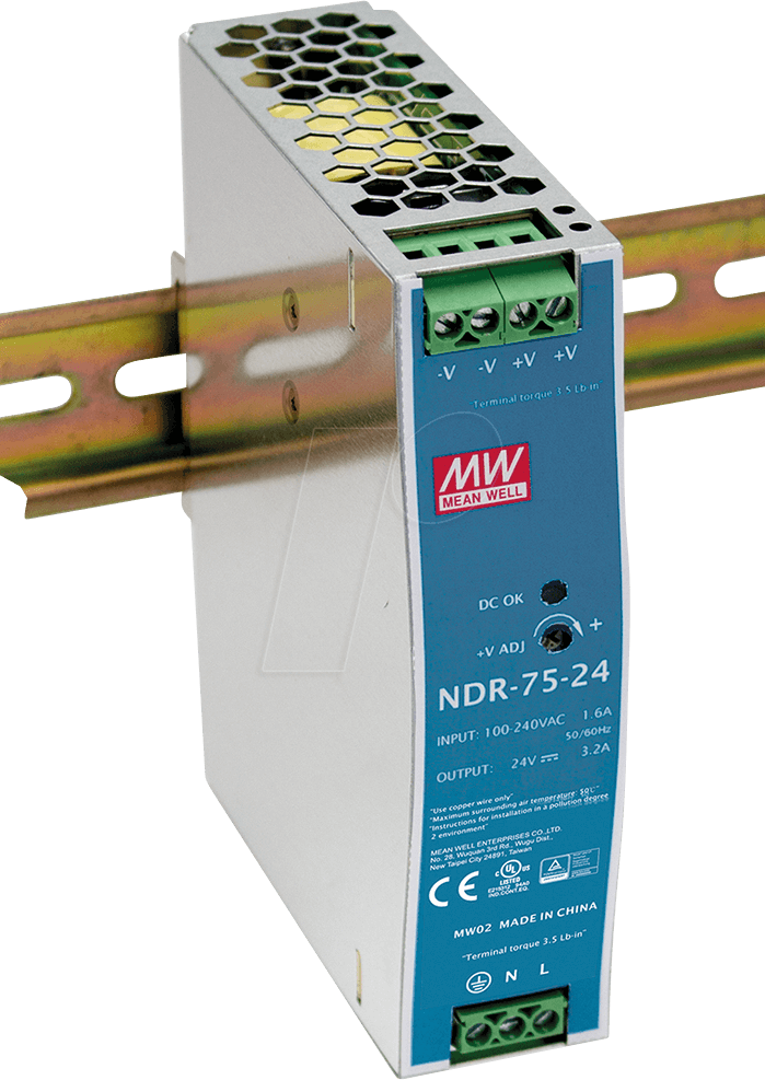 Thumbnail - MW NDR-75-48 - Schaltnetzteil, Hutschiene, 76,8 W, 48 V, 1,6 A