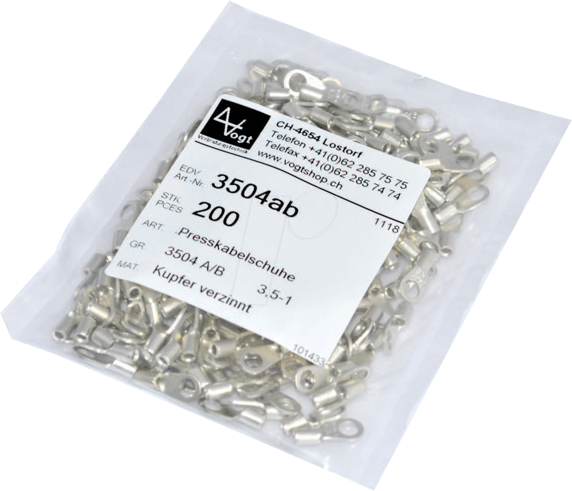 VT 3504AB - Presskabelschuhe, Kupfer verzinnt, M3.5, 0,5-1,0 mm², 200 Stk.