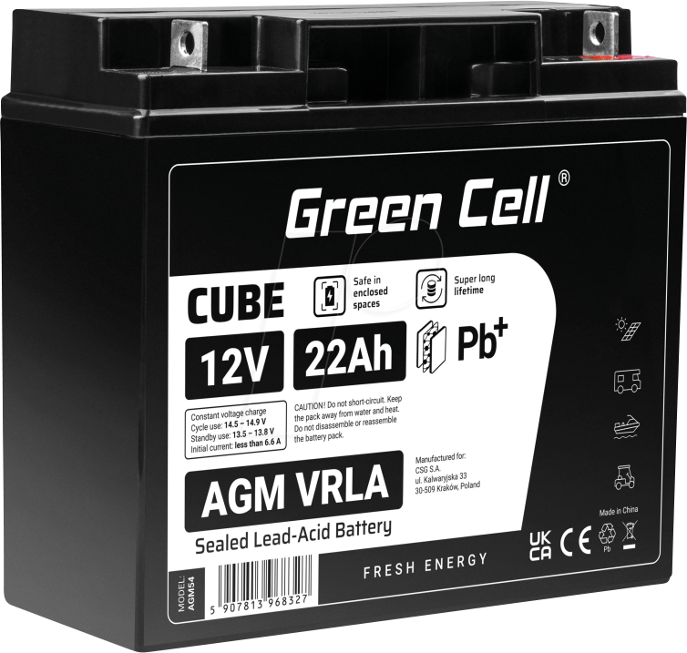 GC AGM54 22AH - Blei-Vlies-Akku, AGM, 12V, 22 Ah