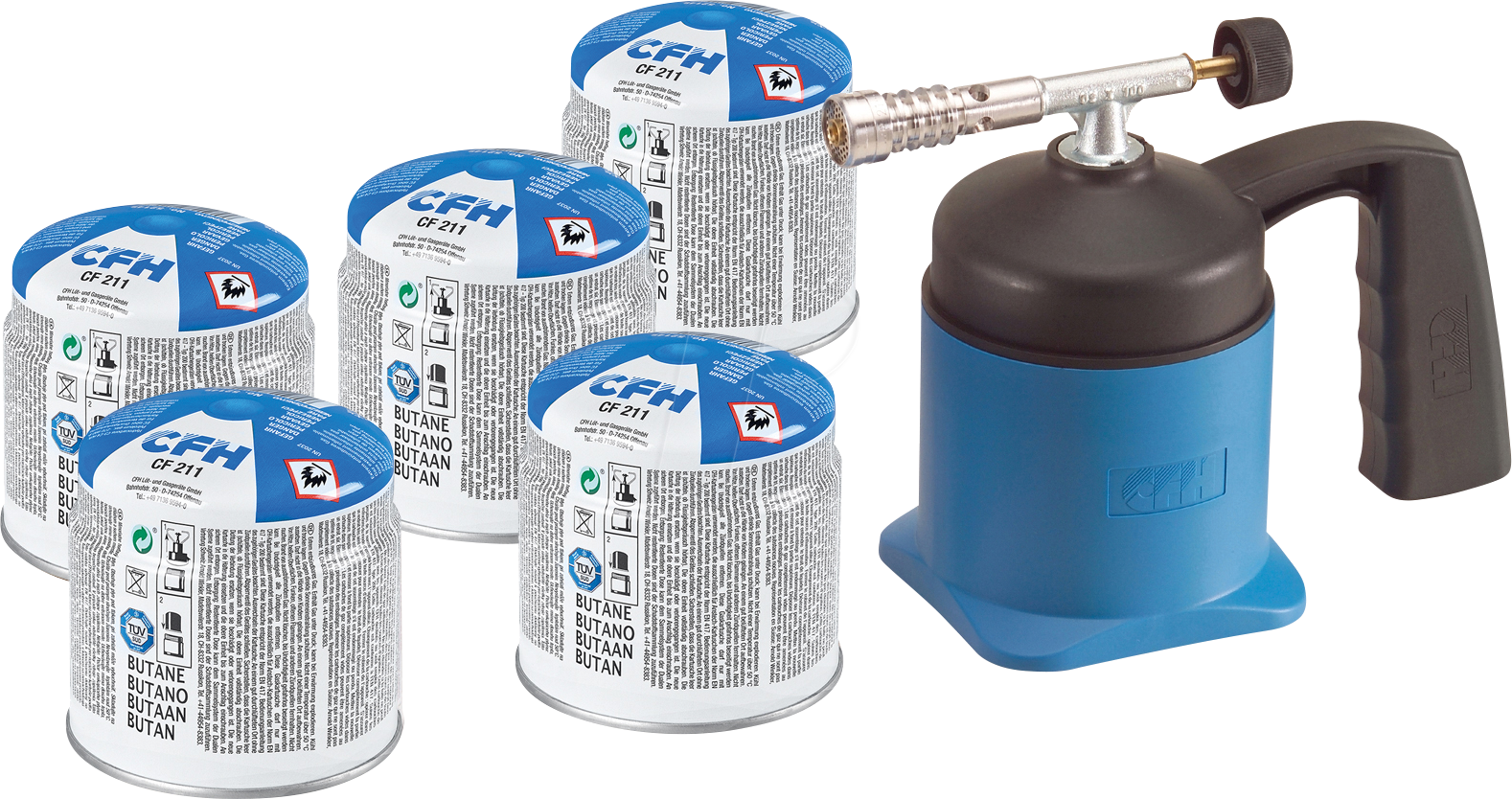 CFH 52159 - Lötlampe Lötmeister LM 1000 inkl. 5 Butandruckgaskartuschen