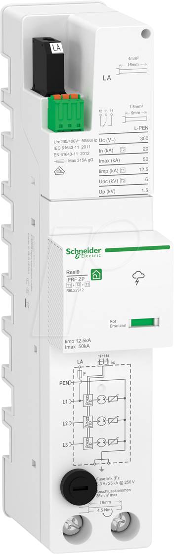R9L22312 - Kombiableiter 12,5 kA, TNC, 3P, ZP, T1-3, Resi 9 iPRF