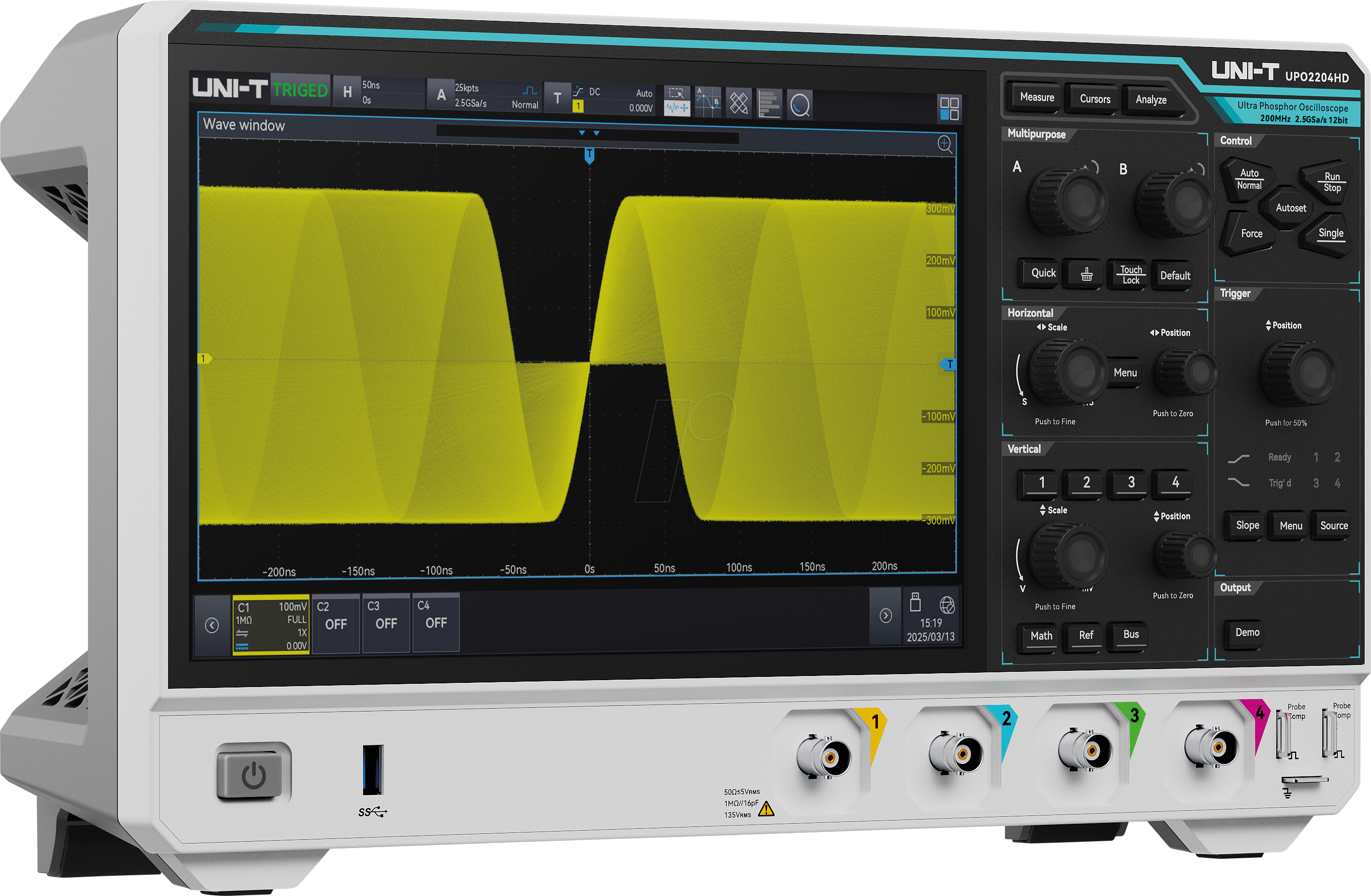 UT UPO2204HD - Digital-Speicher-Oszilloskop, 200 MHz, 4 Kanäle, 12-Bit