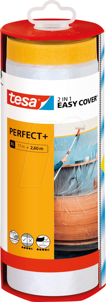 TESA 56572 - Malerband mit Abdeckfolie tesa Easy Cover Perfect+ 17 m x 2,60 m