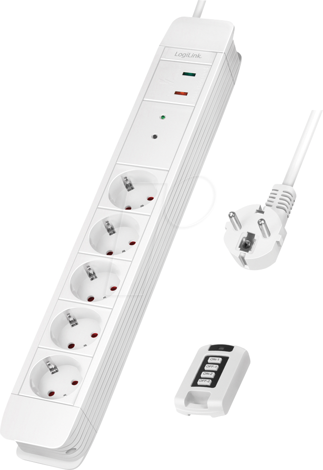 LOGILINK LPS402 - Steckdosenleiste, 5-fach, mit Fernbedienung, 1,5 m, weiß