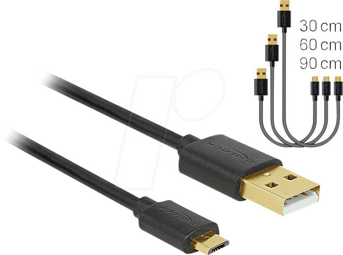 DELOCK 83680 - USB 2.0 Kabel, A Stecker auf Micro B Stecker