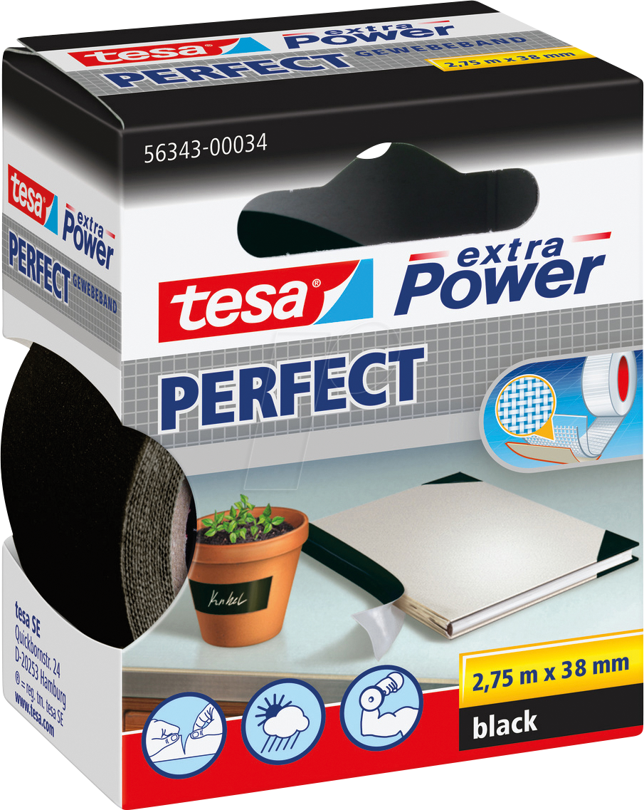 TESA 56343 SW - Gewebeband tesa extra Power® Perfect, 2,75 m x 38 mm, schwarz