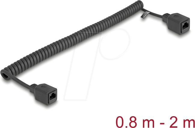 DELOCK 90671 - RJ45 Spiralkabel Buchse zu Buchse Cat.5e 0,8 m bis 2 m schwarz