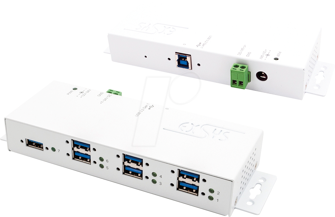 Thumbnail - EXSYS 1189HMVS3W - USB 3.0 7-Port Industrie-Hub, 15kV ESD, weiß