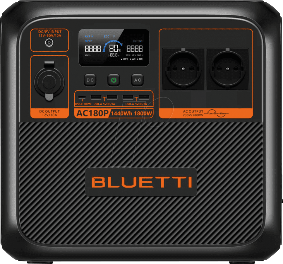 BLUETTI AC180P - Bluetti AC180P, Powerstation, 1800 W, 1440 Wh