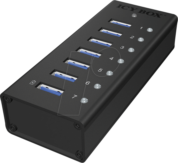 ICY IB-AC618 - USB 3.0 7-Port Alu Hub mit Netzteil