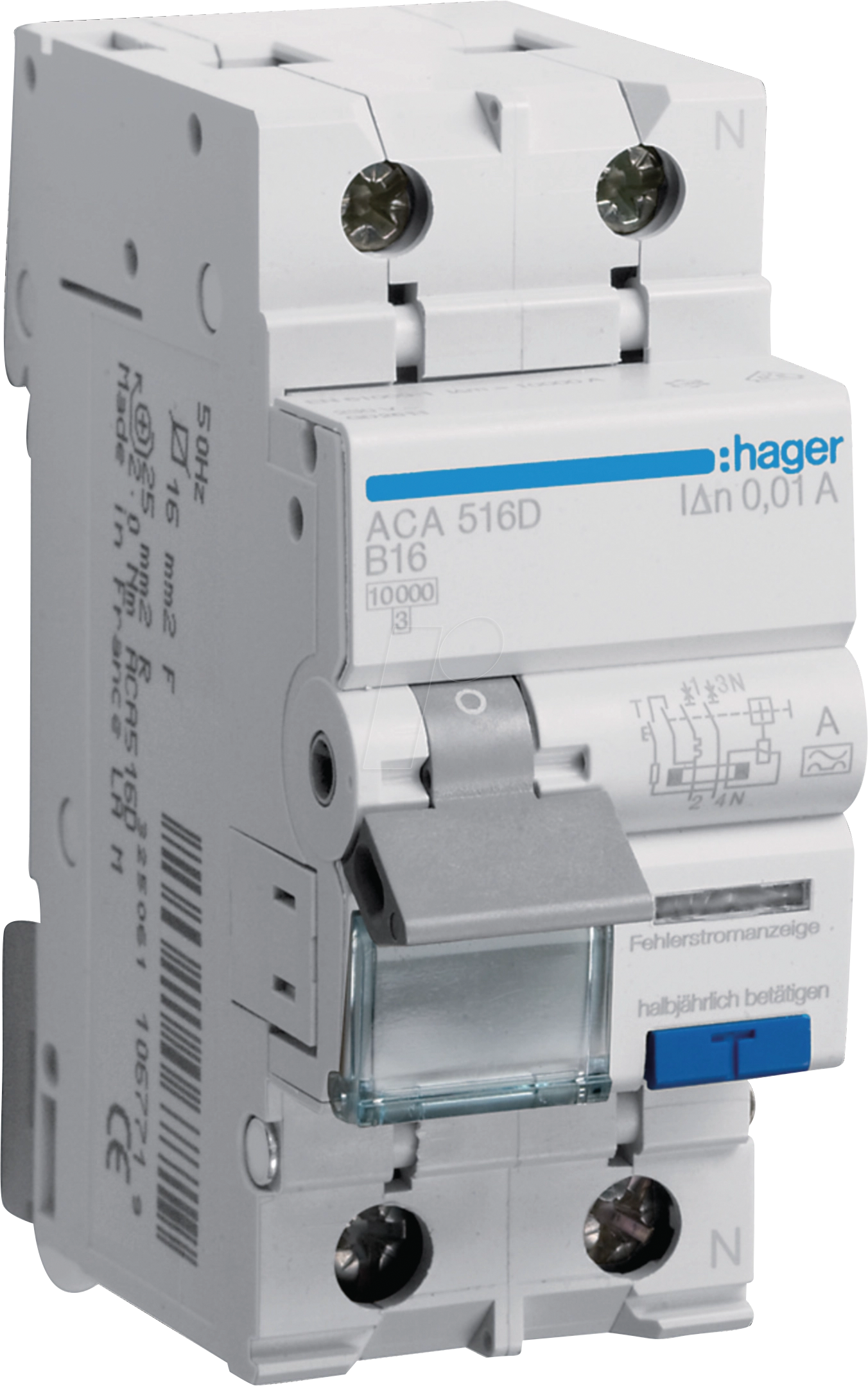 HAGER ACA516D - FI/LS-Schalter, 1P+N 10kA B-16A 10mA Typ A