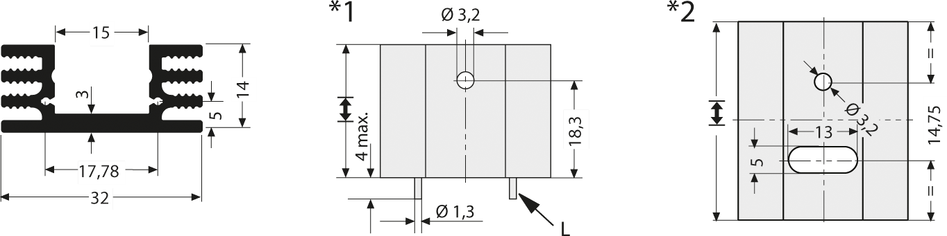 V SK 75-25 STS - Strangkühlkörper mit Lötstiften, 32x14x25mm