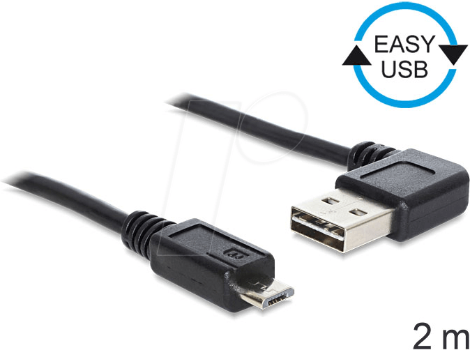 DELOCK 83383 - USB 2.0 Kabel, EASY A Stecker auf Micro B Stecker, 2 m