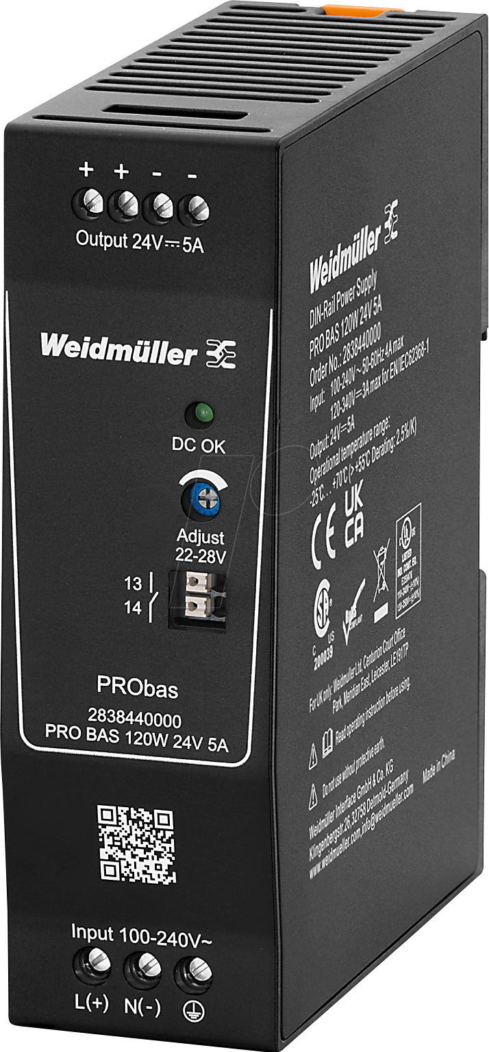 WEID 2838440000 - Schaltnetzteil Hutschiene, PRObas , 120 W, 24 V ,5 A