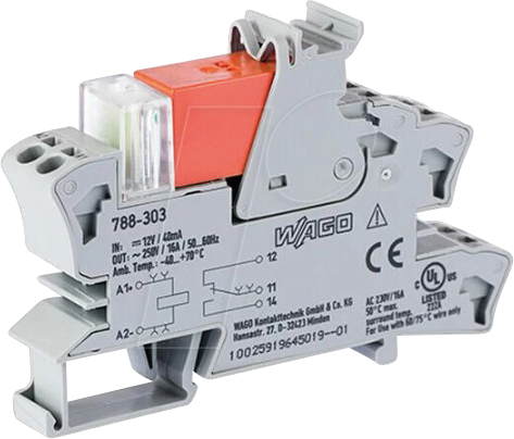 WAGO 788-303 - Relaismodul, 12 V DC, 16 A, 1 CO