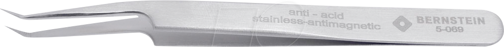 BERN 5 069 - SMD-Pinzette, 30° gewinkelt, schräg, gezahnt, 115 mm
